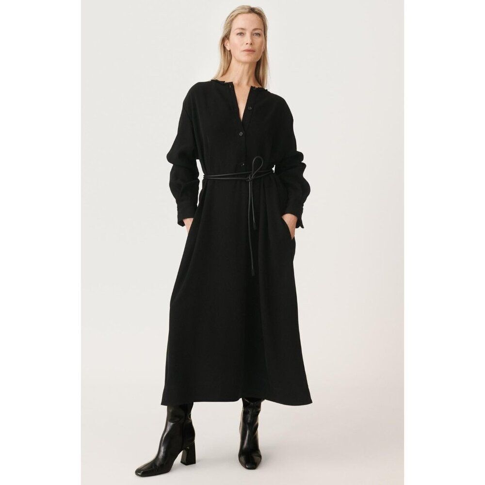 Zara Womens Buttoned Midi Dress M L Black Frayed Detail 50th anniv 3404/740 NWT